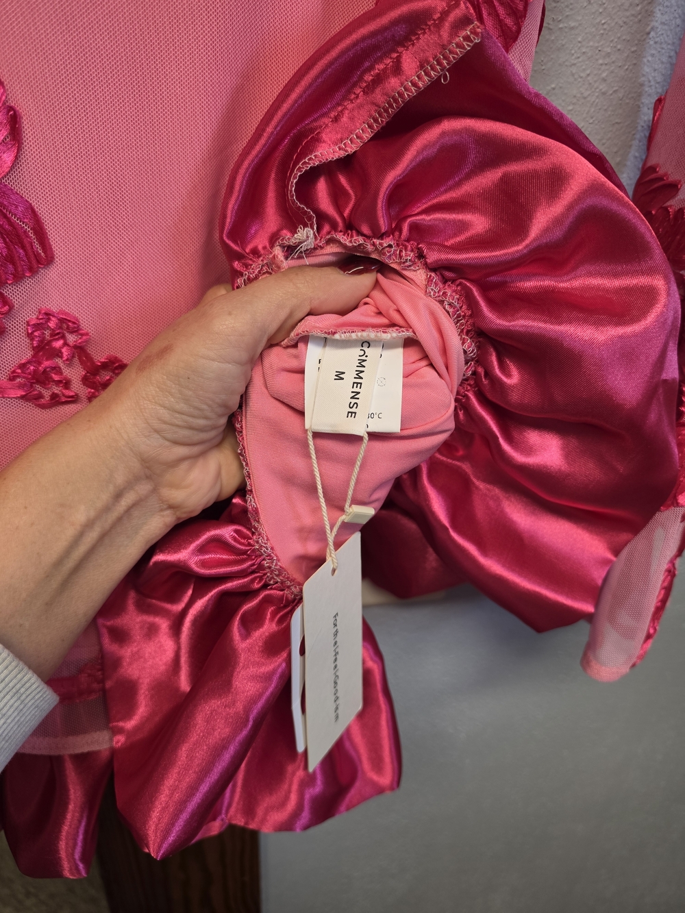 Commense Pink Floral Mini Dress with Hot Pink Appliqué - Picture 4 of 4